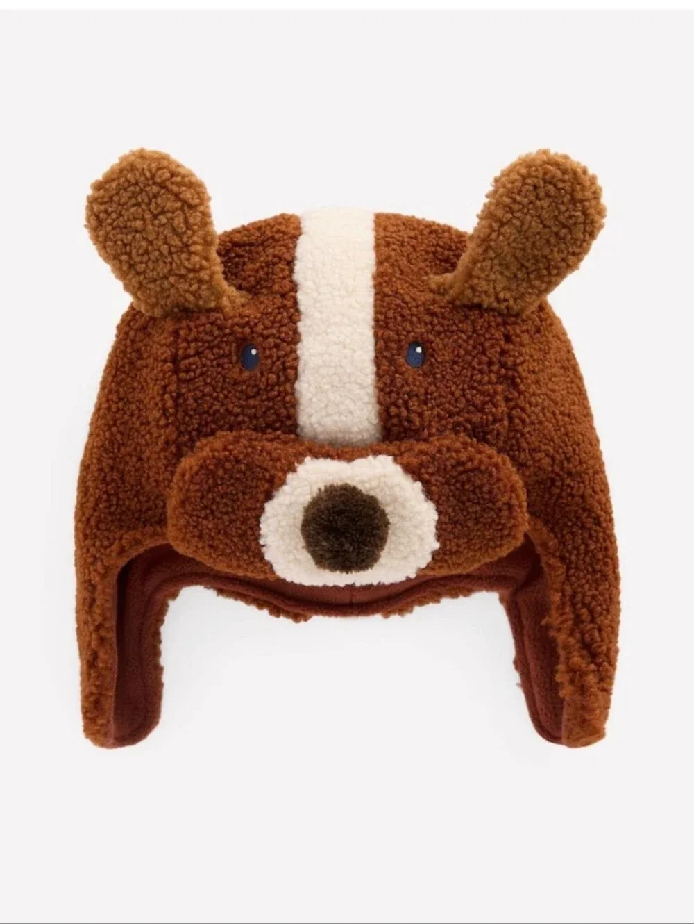 Mini Boden Brown Bear Sherpa Plush Kids Hat - Cozy Earflap Beanie Size 5-8Y.